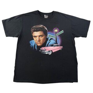 Vintage Elvis Presley Shirt Men XL Black Graphic Tee Graceland Pink Cadillac 90s
